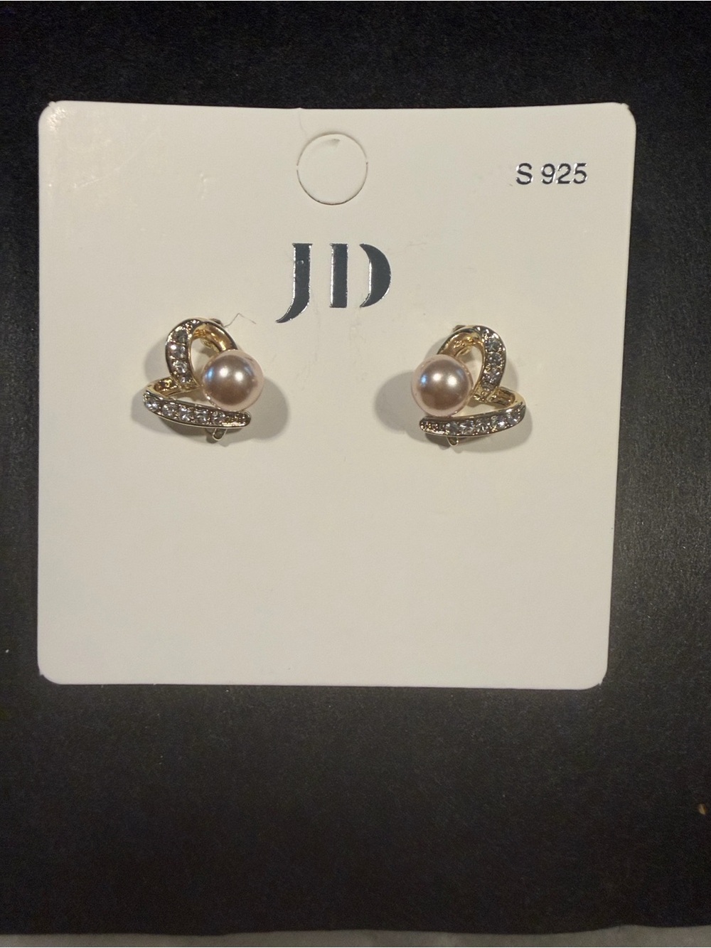 Rose Gold Pearl and Crystal Heart Stud Earrings